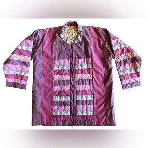 Vintage Handmade Quilted Geometric Patchwork Jacket Boho Folk Art Coat L/ XL